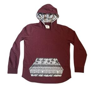On The Byas Men’s Medium Hoodie Burgundy With Black White Pattern Thick Fabric